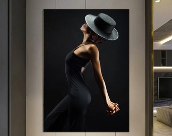 Mysterious Woman in Black Hat Canvas Print: Large Wall Art Decor