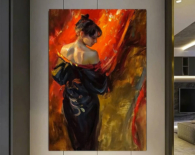 Vintage Woman Portrait, Antique Woman Canvas Painting, Young Lady Painting, Woman Canvas Art,Ready to Hang