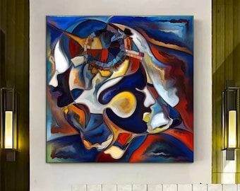 Abstract Faces Canvas Print: Large Neoclassical Wall Art