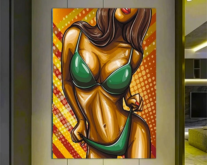 Cool Sexy Black Girl Print on Canvas, Black Woman Portrait, Graffiti Art, Graffiti Wall Art, Woman Print on Canvas