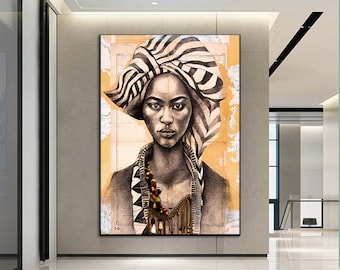 African Woman Canvas Art Print: Ready to Hang Framed Portrait