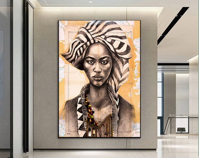 Ethnic Woman Canvas Art, Ethnic Canvas Print, Woman Canvas Painting, Woman Canvas Print, Framed Ready to Hang,Ethnic Ladies Art,African Lady