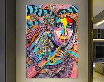 Ethnic Woman Canvas Art, Abstract African Wall Decor