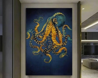 Abstract Octopus Canvas Print, Modern Coastal Wall Art