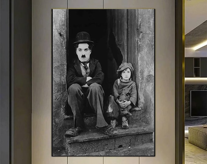 Charlie Chaplin With The Kid, Charlie Chaplin With Kid Wall Art, Editing Canvas Poster, Charlie Chaplin Canvas Poster, Producer Art Canvas,