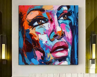 Colorful Woman Portrait Art, Abstract Canvas Print, Modern Wall Decor, FRAMED