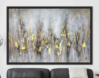 Gray and Gold Abstract Canvas Print, Contemporary Wall Decor