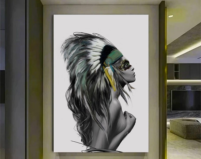 Native American Painting American Indian Tribe Wall Art Native American Woman Art Indian print, American Indian Art Canvas, woman wall art