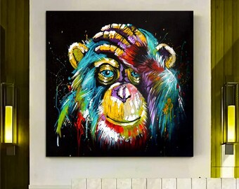 Colorful Monkey Canvas Print, Modern Animal Wall Art, Ready to Hang