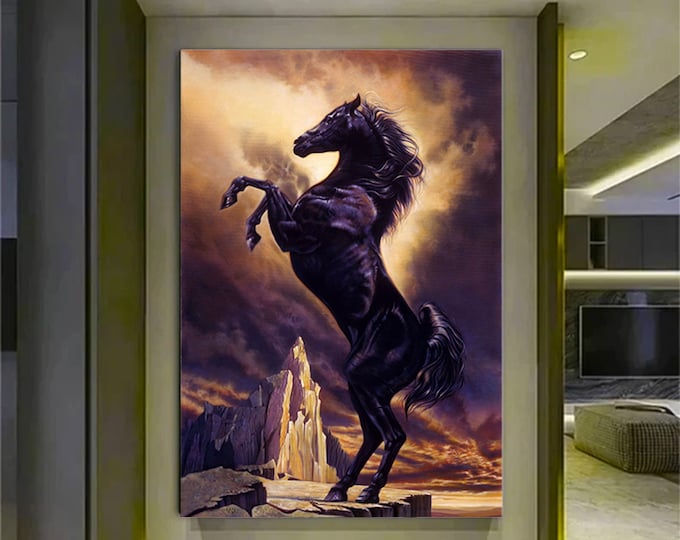 horse canvas wall art print, horse canvas print , horse canvas painting , prancing horse canvas decor , modern wall decor , office decor,