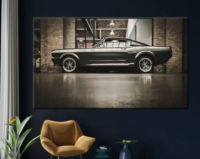Vintage Car Art Canvas, Car Wall Art, American Car Wall Art, Motivatioanal Canvas, Ford Mustang Canvas Art, American Mustang Car Wall Art,