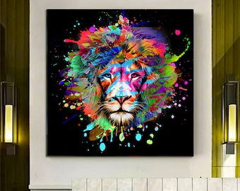 Colorful Lion Canvas Print: Graffiti Style Animal Wall Art