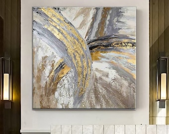 Modern Abstract Gold Marble Canvas Art, Handmade Wall Decor