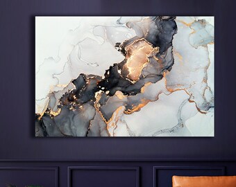 Gray Gold Marble Abstract Canvas Print: Modern Luxury Wall Art