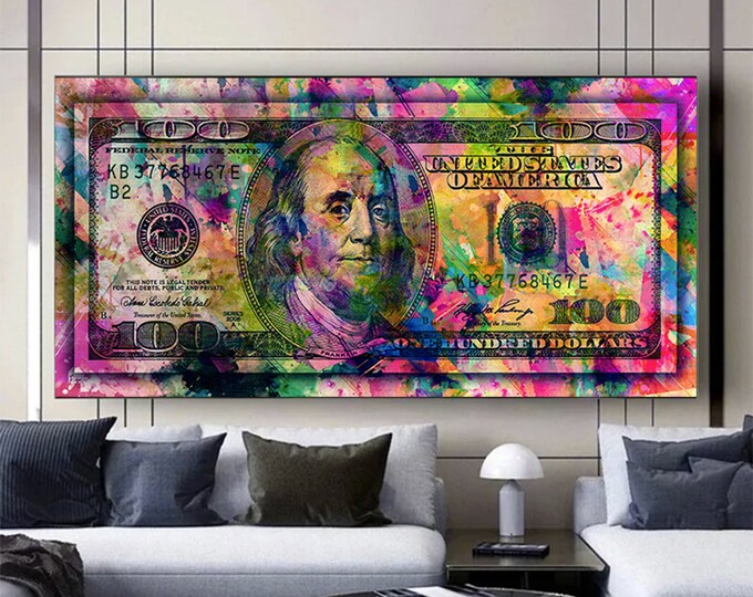 Money on a wall art house, Dolar canvas wall art , Graffiti dolar painting, canvas print