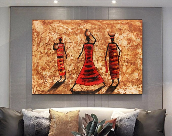Masai African Women Wall Art, Abstract African Canvas Print, Colorful Painting, Ethnic Canvas Wall Art, Artwork African painting