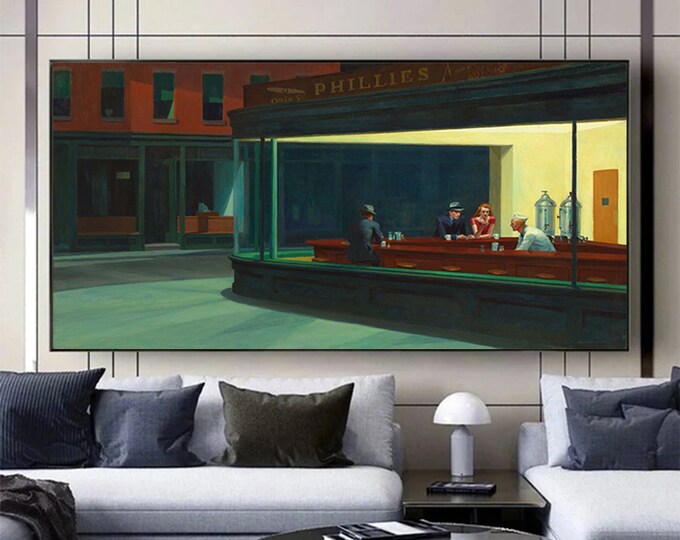 Edward Hopper Nighthawks Modern wall art Reproduction canvas Trendy wall art Famous paintings Large canvas print Office decor Gallery art