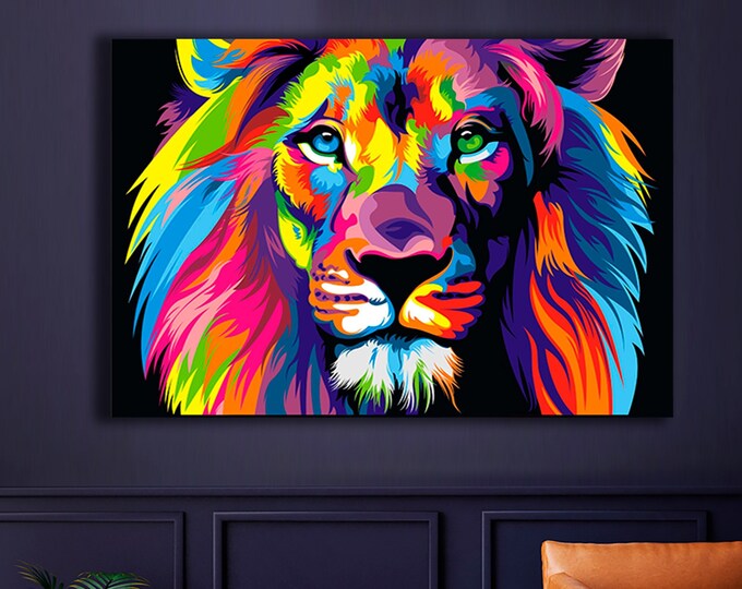 Abstract lion Canvas Painting, Colorful lion canvas, pop art lion canvas painting, Extra  Large Canvas, Room Decor, Modern Canvas Decor