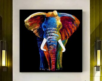 Colorful Abstract Elephant Canvas Print, Modern Wall Art