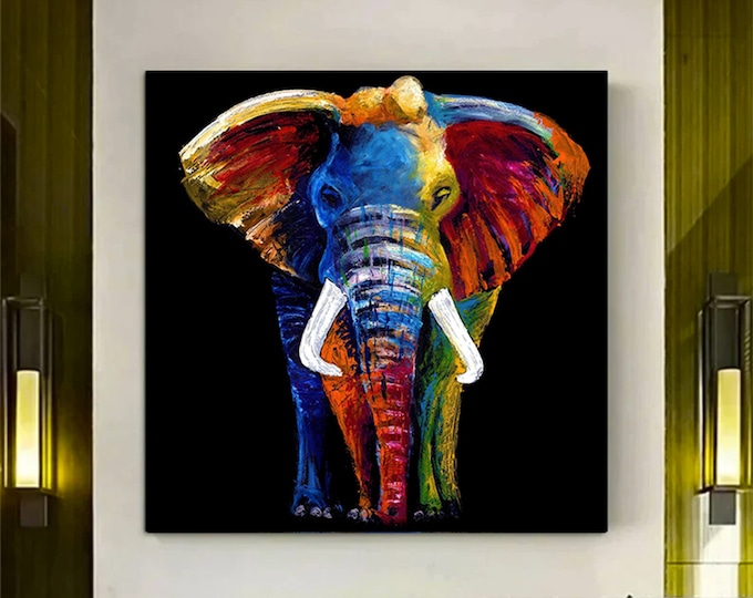 Abstract Colourful Elephant Painting on Canvas Print Wall Art Picture for Living Room Bedroom Wall Decor