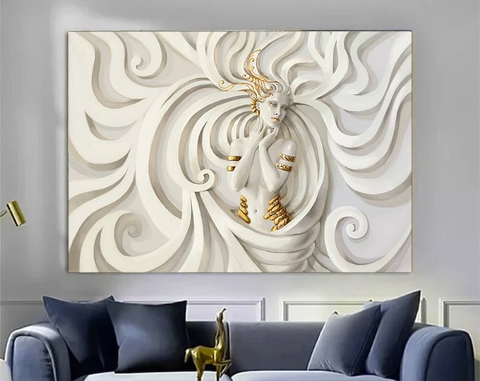 3d style woman with flower canvas, abstract flower woman painting, rose head woman painting, flower painting, woman art