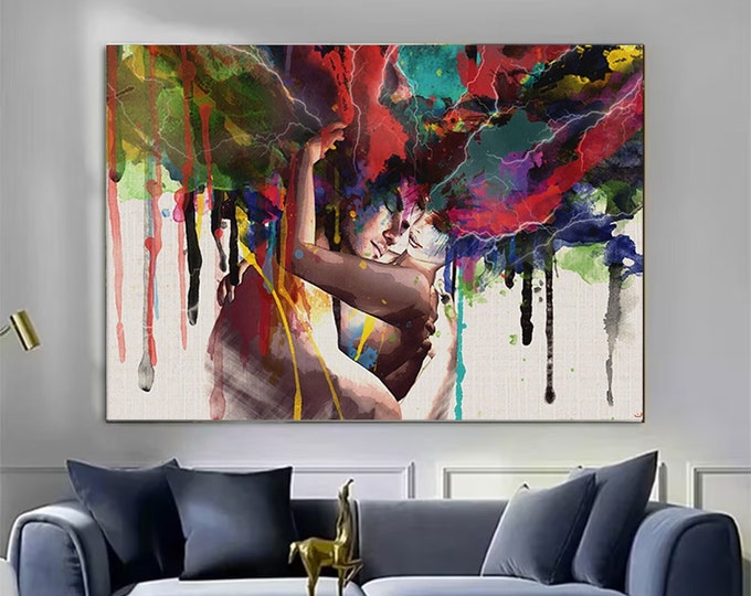 Colorful Love Canvas Art,Colorful Girl And Man Love Wall Art,Love Dance Art, Dance,Home Decor Wall Art,Benzersiz Poster, İdeal Hediye
