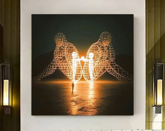 Two People Turning Their Backs On Each Other At Burning Man, Modern Canvas Art, Trendy Art Canvas, Inner Child Art Canvas,