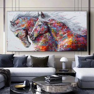 Animal Art Two Running Horses LeinwandBild Bilder für Wohnzimmer moderne abstrakte Kunstdrucke Poster