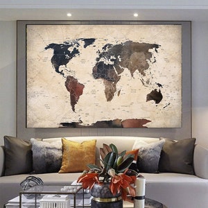 Tumbled Style World Map Canvas Print, World Map Poster, World Map Wall Art, World Map Wall Decoration