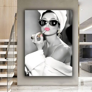 Audrey Hepburn, Fashion Wall Art, Hepburn Pink Lips, Lip Wall Art, Lip Woman Canvas, Audrey Hepburn Make Up Canvas Print, Audrey Poster