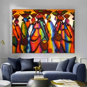 Arte africano Lienzo-Mujer africana Colorido Cartel de arte abstracto / imagen impresa Decoración de arte mural PÓSTER o LIENZO LISTO para colgar
