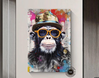 Monkey Graffiti Canvas Art Print: Large Pop Street Art
