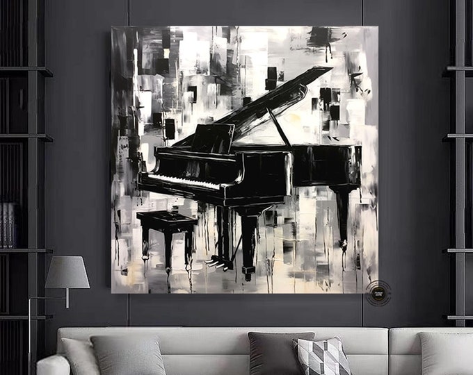 Piano music painting, print of piano painting, Extra Large wall art, wall art canvas , Framed canvas ready to hang.Abstract art painting