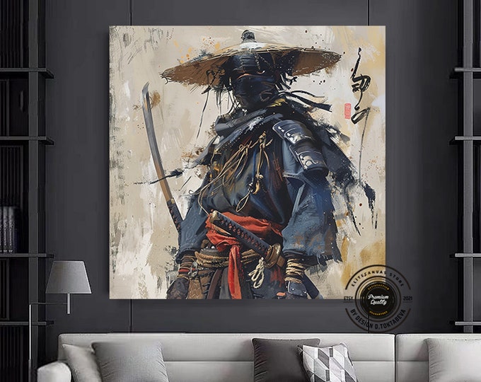 Oil painting style Samurai canvas wall art, Samurai wall decor. Samurai poster art.