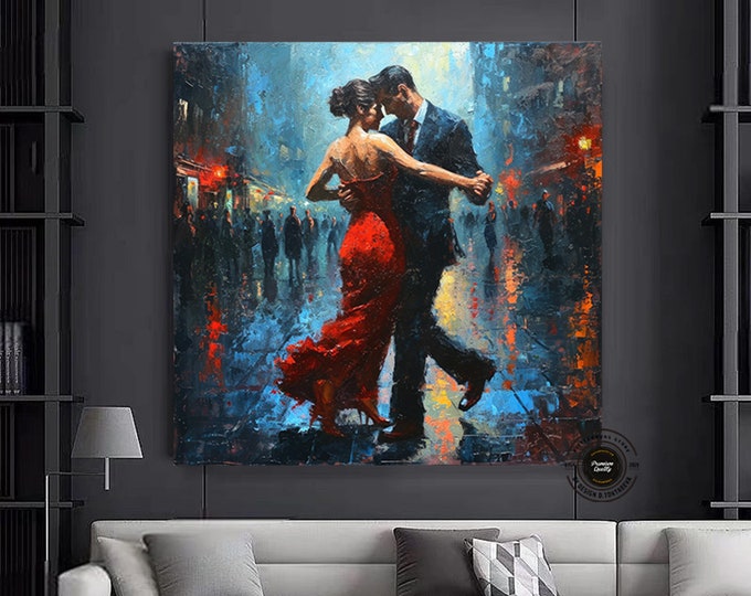 Canvas Home Decor, Large Canvas, Couple Dancing Painting Print, Music Room Art, Tango Couple Canvas Painting, Framed Canvas Ready to Hang