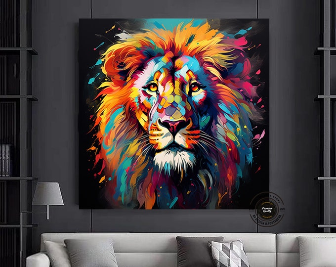 Lion Wall Art Decor, Modern Pop Art Print, Large Colorful Wall Art Prints, Modern Prints Wall Art, Abstract Animal Art Print, Above Bed Art