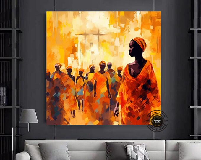 African American Abstract painting concept African people colorful art of African culture canvas wall decor. Extra Large Wall Art Abstract,
