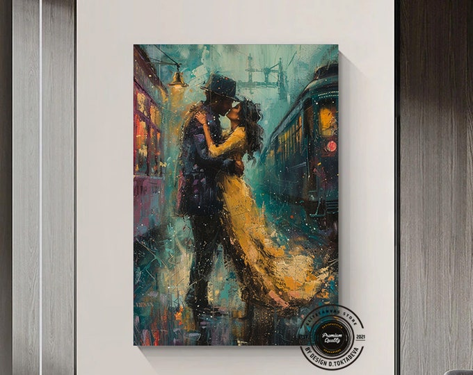 Romantic Couple Wall Art, Abstract Kissing Framed Canvas, Lovers Art, Colorful Wall Art, Kissing Couple Canvas, Lovers kissing  Wall Art