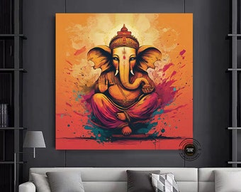 Ganesha Wall Art: Colorful Abstract Ganesh Canvas Print