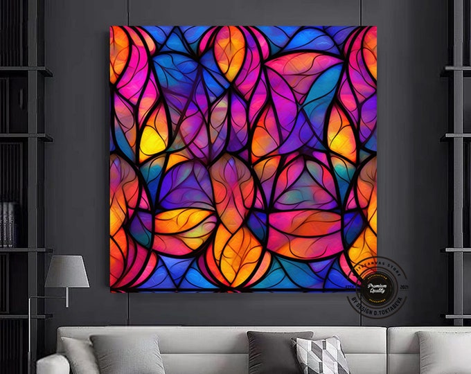 Tempered Canvas Art, Colorful Abstract Wall Art, Canvas Wall Art, Large Art, Stained Glass Wall Decor, Stained Glass Tempered Canvas.