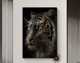 Gold Tiger Wall Art Canvas: Handmade Satin Print