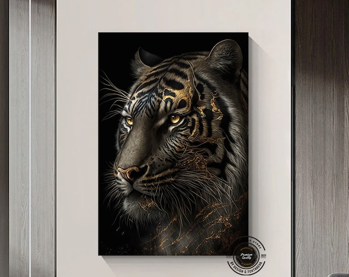 Gold tiger wall art canvas, canvas print, tiger canvas, tiger wall decor, tiger wall art, tiger wall decor, tiger art print,