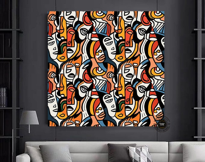 Abstract Face Canvas, Colorful Abstract Canvas, Abstract Wall Art, Face Poster, Face Painting, Wall Art Canvas, Modern Wall Art, Face Print,