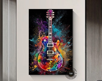 Colorful Guitar Canvas Wall Art: Modern Music Room Decor