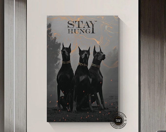 Black and White - Doberman Gun Poster - Fashion Photography - Luxury Wall Decor - Doberman Gifts - Dog Wall Art - Home Decor - Canvas