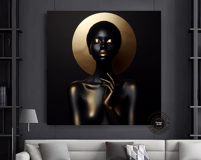 gold African Woman Canvas Art, African American Art, Modern art print, Fashion Decor, wall decor African, Wall Art