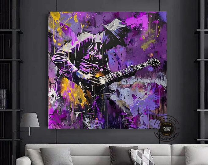 Colorful Man Playing Guitar, Abstract Man Wall Art, Instrumental Artwork, Instrumental Wall Decor, Guitar Canvas Print,