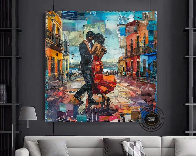 Canvas Home Decor, Large Canvas, Couple Dancing Painting Print, Music Room Art, Tango Couple Canvas Painting, Framed Canvas Ready to Hang