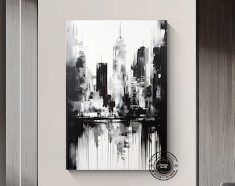Abstract Cityscape Canvas Art: Black and White City Print