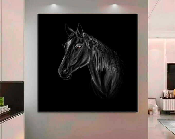 black Horse Canvas Wall Art, Horses Canvas print,Animal Canvas Art, Modern Home Decors, Farmhouse Home Wall Decor
